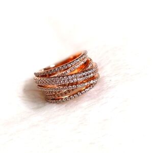 NWOT Cubic Zirconia Multi Layer Row Rose Gold Rhodium over .925 Sterling Ring